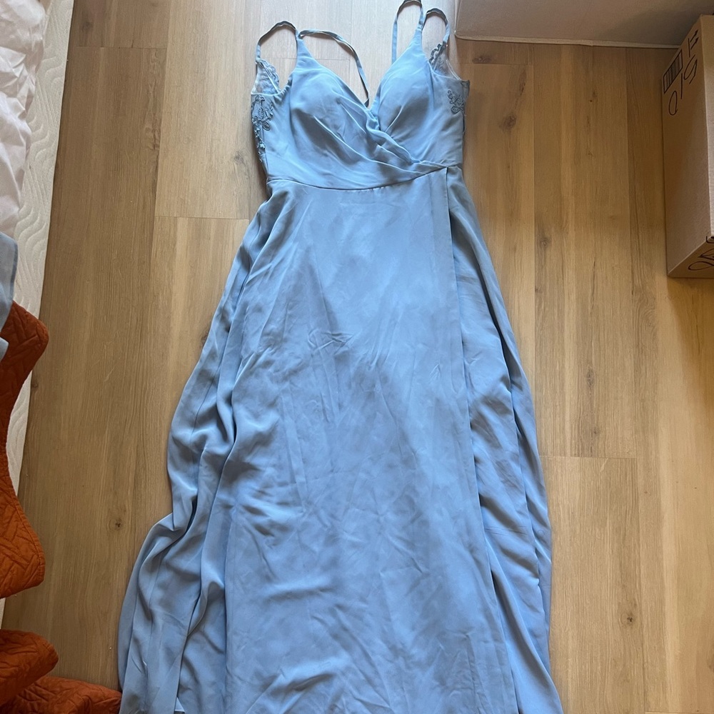 Azazie Dusty Blue Bridesmaid Dress size 6 - altered for 5’4”